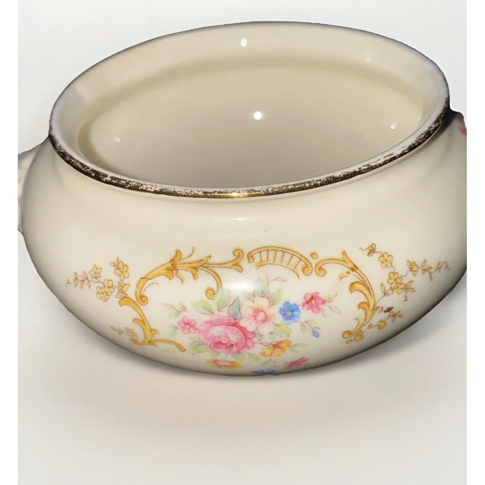 Homer Laughlin Eggshell Nautilus Aristocrat Floral Sugar Bowl Rare Handle Design